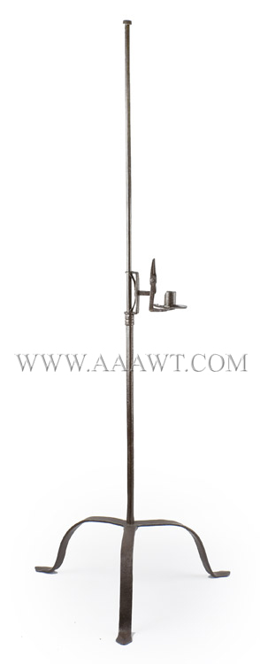 Eighteenth Century Standing Adjustable Wrought Iron Candle & Rush Holder, Image 1
